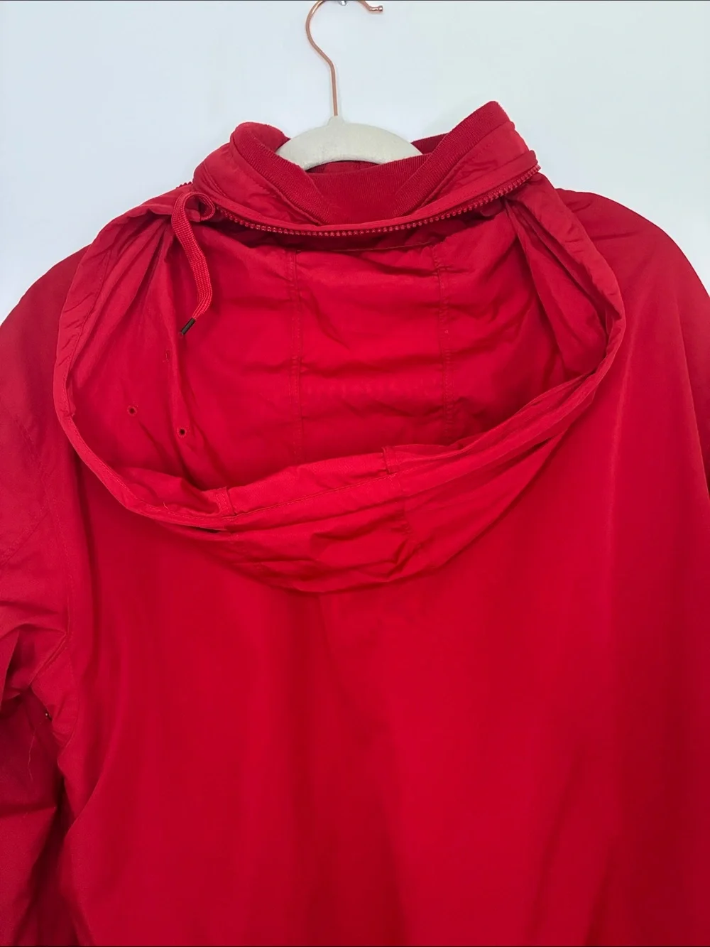 Vintage Polo Ralph Lauren Red Lightweight Full-Zip Shirt Jacket Hideaway Hood Lg